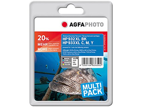 AgfaPhoto APHP932SETXL passend für HP OJ6600, 1 x 33 ml schwarz, 3 x 13 ml cyan/magenta/gelb