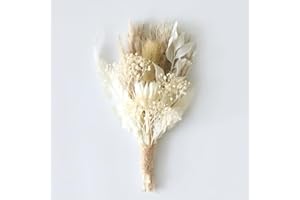 Dried Flower Bouquet,Mini Natural Corsage with Real Dried Gypsophila and Pampas DWUENT Handmade Boho Wedding Corsage,Bridesmaid Gift,Party Decoration in Cream & Beige (F)