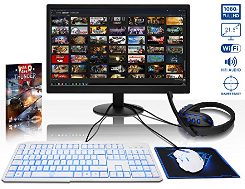 VIBOX Pyro SA4-281 Komplett-PC Paket Gaming PC – 3,9GHz AMD A4 Dual-Core APU, Desktop Gamer Computer mit Spielgutschein, 22″ HD Monitor, Weiß Tastatur & Mouse, Blau Innenbeleuchtung, lebenslange Garantie* (3,7GHz (3,9GHz Turbo) superschneller AMD A4-6300 Dual-Core-APU / CPU-Prozessor, 4GB DDR3 1600MHz RAM, 1TB (1000GB) SATA III HDD 7200rpm Festplatte, 400W 85+ Netzteil, CIT Storm Weiß Blau Gaming Geh§use, FM2+ Mainboard, Ohne Windows Betriebssystem) - 2
