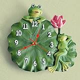 Ranas Hoja de loto Resina Pintura Artificial Reloj de pared Reloj de cuarzo Decoración Reloj...