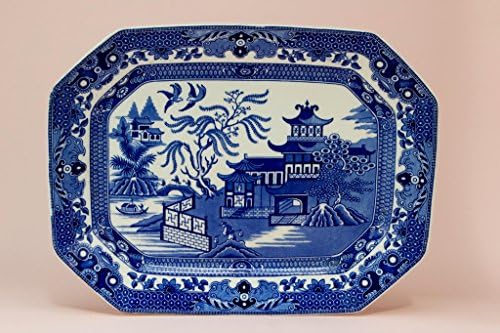 Blue and White Willow Serving Platter Burleigh Ware Burgess & Leigh Vintage English 1930s Octagonal Dish