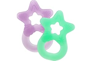 Dentistar Juego de 2 mordedores para bebé y niños desde 3 meses – Juguete mordedores bebe blanda para masaje y desarrollo dental – Aro mordedor bebe con asa – Verde & Morado