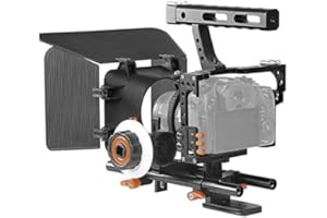 Andoer C500 Camera Rig Aluminiumlegierung Kit mit Kamera Cage, Matte Box+ folgt, Follow Focus+ Handgriff + 15mm Rod, Kamerarecorder Videokäfig Rig Installationssatz Film für Panasonic GH4