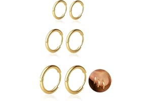 4Pairs Small Hoop Earrings for Women, Dainty 14K Gold Plated Huggie Hoop Earrings Hypoallergenic Lightweight Cartilage Earrings Set for Multiple Piercings for Sensitive Ears (6mm 8mm 10mm 12mm)