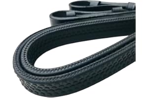 Benz Equestrian Bio Grip Anti Slip Rubber Reins Flexible soft Pebble Rubber Black Brown Leather cob and full horse (Black, Cob 54'')