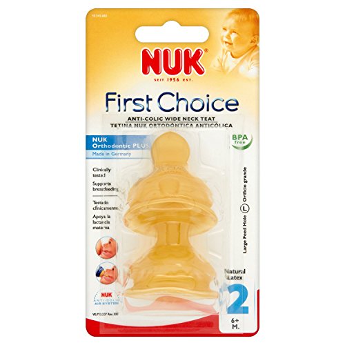 NUK First Choice Latex Teat Size 2 6-12 months Large Hole (Pack of 1, Total 2 Teats)