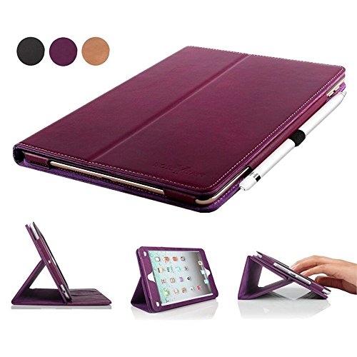 Boriyuan Ipad Pro 9,7 Hülle Echt Leder Case Smart Cover Schutztasche aus echtem Leder für das Apple iPad Pro 9,7 Zoll mit Standfunktion, Auto Sleep Wake up und Fach für Kreditkarten (Farbe: Lila)