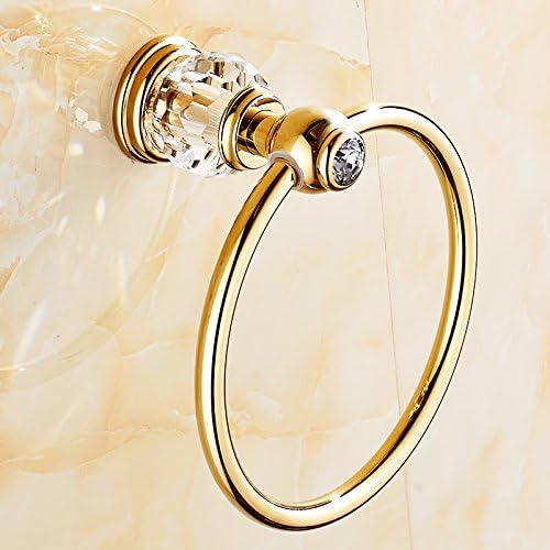 AUSWIND Gold Polished Towel Rings, Antique Brass Wall Mounted with False Crystal Decorate