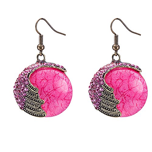 NEVI Glass Round Antique Bronze Plated Danglers Hanging Earrings For Women & Girls (Pink)