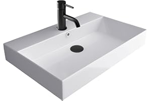 Alpenberger Waschbecken Gäste WC | Aufsatzwaschbecken mit Hahnloch | Waschtisch Bad Waschplätze | Keramik Handwaschbecken 70 cm Breit | Gästewaschbecken Badezimmer | Hängewaschbecken Wandmontage