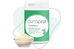 purapep Comfort Powder - Relieves Stress, Anxiety & Aggression, Promotes Relaxation. Natural Calming Agent for Dogs & Cats + Tryptophan + B Vitamins. Ideal for New Year's Eve & Stress Phases. 100g