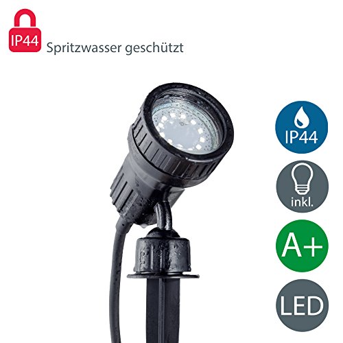 LED Außenleuchte, Außenstrahler, Außenleuchte, Außenlampe, Terrassen Beleuchtung, Gartenleuchte, Gartenlampe, Gartenspieß, Erdspieß, Außenbeleuchtung, warmweiß, schwenkbar, schwarz, B x H 10 x 19,5 cm