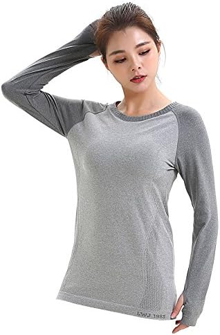 LWJ 1982 Long Sleeve Yoga Gym Tops For Women Running T Shirts Base Layer(Large, Grey)