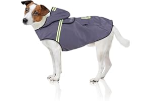 Bella & Balu Impermeabile Cane Piccola Taglia - Cappotto Cane Invernale con Cappuccio e Catarifrangenti - Poliestere Impermeabile Regolabile per Pioggia, Freddo, Neve - Mantellina Cani - Grigio, XS