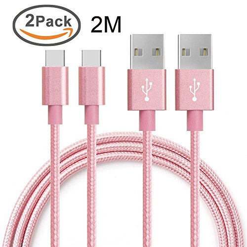 USB Type-C Kabel Nylon-lebenslange Garantie-TUOYA USB-C Ladekabel auf USB3.0 mit Nylon, Daten & Lade Type-C Datenkabel mit Aluminium Stecker für Samsung Galaxy S8 / S8 Plus, LG G5, Lumia 950xl/950, Nexus 5x/6p, OnePlus 3, und andere Type-C unterstützte Geräte (2pack-6,6ft/2m, Pink)