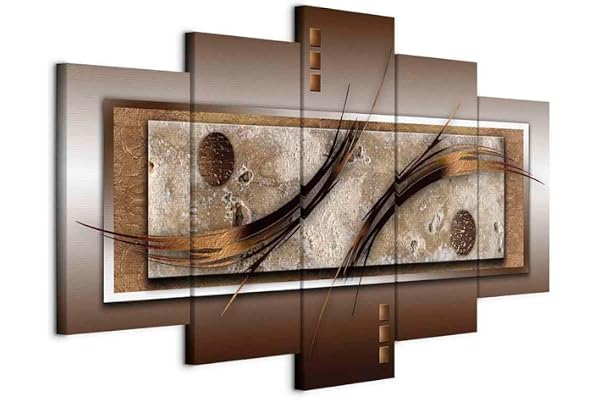 B&D XXL - Tableau décoratif moderne 100x50 cm - Impression sur toile colorée - Décoration murale pour salon et chambre - Cadre en Bois - Gris rouge blanc marron - Abstraction moderne 020101-22
