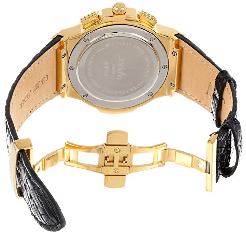 JBW MEN'S SAXON DIAMOND 46MM BLACK LEATHER BAND SWISS QUARTZ WATCH JB-6101L-D