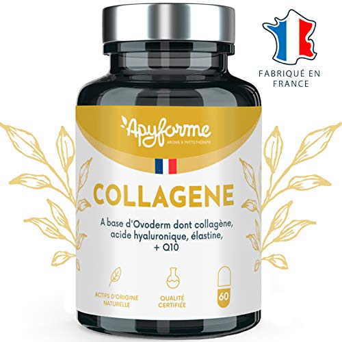 Colágeno 100 % natural, más eficaz que el colágeno marino, enriquecido con ácido hialurónico, elástico y Co Enzyme Q10, acción antiedad y antiarrugas - 60 g/30 días - Fabricado en Francia por Apyforme