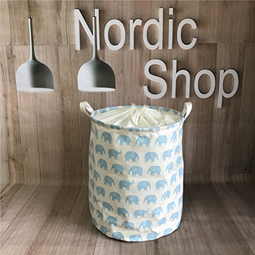 Fieans Leinen Wäschekorb Stoff Haushalt Organizer Korb Baumwoll Wäschekorb für ihre Schmutzwäsche 45 x 35cm-Blau Elefant