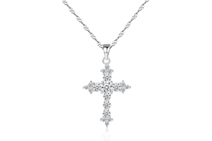 Bellitia Jewelry Fashion 925 Sterling Silver Cross Pendant Necklace for Women, Cubic Zirconia Cross Necklace with 45cm Adjustable Chain