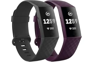 superpow Correa Fitbit Charge 3, 2 Piezas Correa de Repuesto Compatible con Fitbit Charge 3 Correa/Fitbit Charge 4 Correa, Correas Deportivas Suaves para Mujeres Hombres, Pequeñas Grandes