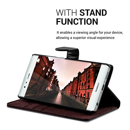 kwmobile Funda para Huawei P9 - Wallet Case plegable de cuero sint  tico - Cover con tapa tarjetero y soporte en rojo oscuro negro