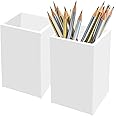 BLITZ SAT-USA Milky White Pen Holder (2 PCS) - Pen Holder for Desk, Office Work Table - Acrylic Organizer for Pens, Pencils, Desk Accessories - Size: 2.6x2.6x4
