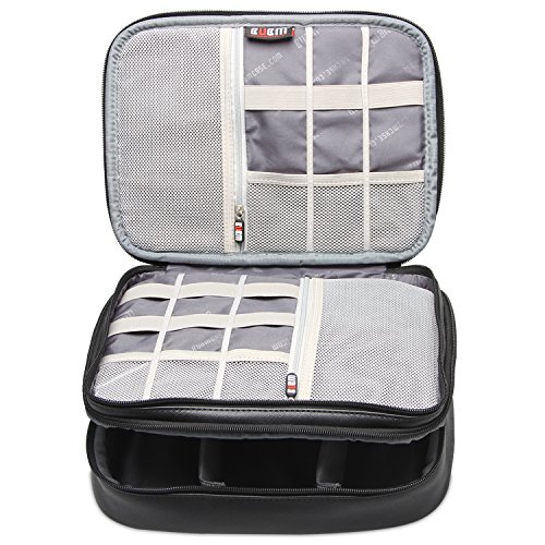BUBM Mehrfachfunktion Kabelorganiser Tasche Reisetasche mit Doppelschichten für Elektronische Zubehöre wie Netzteil, Maus und USB Stricks (Groß, Schwarz-PU) - 3