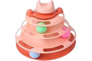 GNCPETS Jouet interactif pour chats avec motif tour avec 3 balles à 3 niveaux, tour interactive chat avec boules colorées