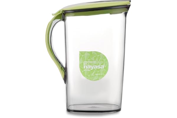 Nayasa Icon Jug 2100 ML BPA Free Plastic Water Jug with Lid Leakproof & Sturdy Handle Press Lock Opening Glass Finish Design Cold Water, Milk & Juice Storage Carafe Green