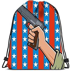 Valender Poing de Sac à Dos à Cordon Tenant Le Pistolet Devant Les étoiles et Rayures américaines durables