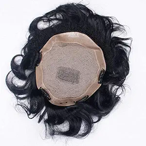 Baal Human Hair Without Front Lace Mirage Patch for Men And Boys (8x6, Dark Brown) Free 4 Wig Clip Hair Brush and Wig Tape