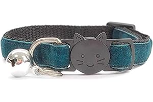 ZACAL Velvet Cat Collars with Bell | Quick Safety Release Breakaway Buckle | Handmade in the UK | Available in Cat & Kitten Size | Emerald Green Velvet