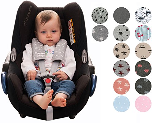 Gurtpolster Gurtpolster Set - universal für Babyschale, Buggy, Kinderwagen, Autositz (z.B. Maxi Cosi City SPS, Cabrio, Cybex Aton usw.)Janabebe® White Star