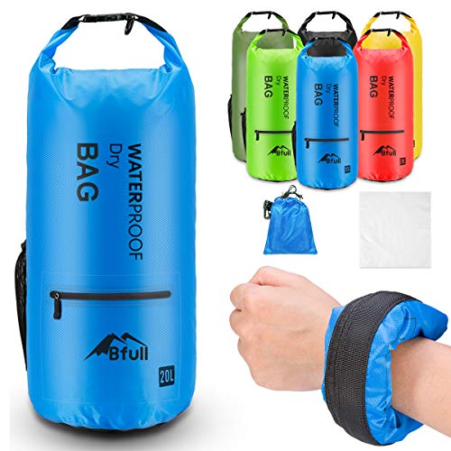 Bfull 10L/20l Borsa Impermeabile, Ideale per Kayak/Canottaggio/Canottaggio/Pesca/Rafting/Nuoto/Camping/Snowboarding Tracolla Regolabile, Blue, 10L US