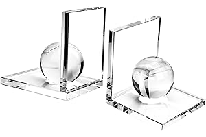 MerryNine Serre-livres innovant en cristal transparent avec boule de cristal, 1 paire de serre-livres antidérapants en forme de L pour livres lourds, étagères, ornements décoratifs, un cadeau spécial