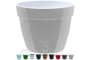 Santino ASTI Pot de Fleurs à Arrosage Automatique - 30 CM - Auto-Arrosant - avec Indicateur de Niveau d'eau - pour Toutes Les Plantes D'intérieur (Ø 30 cm, H 23 cm, 12L - Gris/Blanc)