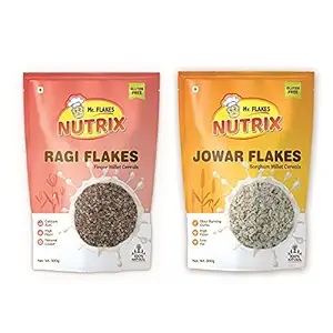 Ragi & Jowar Flakes Combo | Healthy Breakfast Cereals with Millets, Gluten free | Rich in proteins & fibre, Supports diet & weight loss (300g each) - MR FLAKES NUTRIX