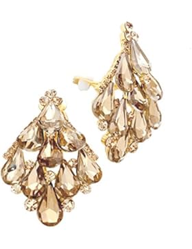 Schmuckanthony Abendschmuck Ohrclips Clips Clip On Klips Ohrringe Kristall Honig Gold Hellbraun 5 x 3,3 cm Groß