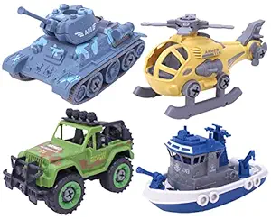 Toyshine Take Apart Toys 4 Pack - DIY Military Army Car Toy, Kids STEM Sand Toys for Toddlers Age 3-5, Birthday Gifts for Boys 2 3 4 5 6 Year Old