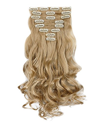 S-noilite® 17-26 Inches(43-66cm) 8pcs Long Full Head Clip in Hair Extensions Extension Sexy Lady Fashion Choice 25 Colours (24 Inches-Curly, Ash Blonde)