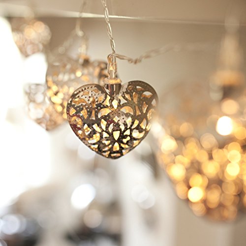 10er LED Herz Lichterkette silber Batteriebetrieb Lights4fun - 2