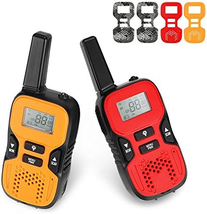 Lightwish Kids Portable Mini Walkie Talkie,8 Channels Pmr446 Free License 2Way Radios Intuitive Lcd Display Simple Operation Handheld One pack with Orange/Camo Replaceable Front Panels for Children Boys Girls