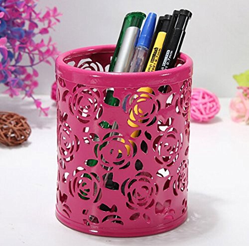 niceeshop(TM) Hollow Out Blume Schreibtisch Stift Organizer Behälter Haus Dekoration,Rosarot - 4