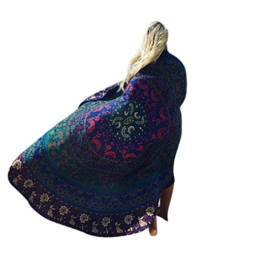 Ularma 150cm Schönes Vintage Aufdruck Chiffon Runde Strandtuch Hippie Wandteppich Picknick Strandmatte Umschlagtuch (Blau)