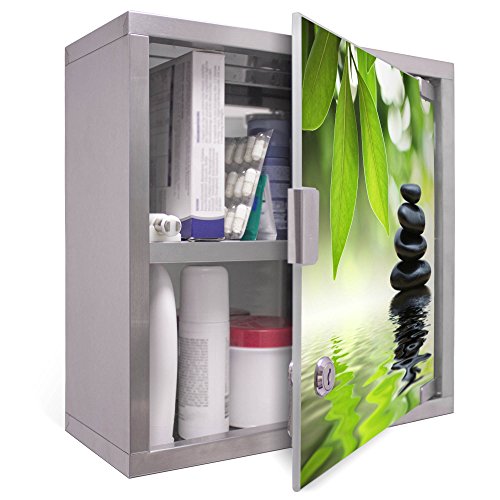 Medizinschrank groß Edelstahl abschließbar 30x45x12cm Arzneischrank Medikamentenschrank Hausapotheke Erste Hilfe Schrank Motiv Steine&Relax - 3