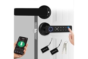 ReaIOKbii Smart Door 5-in-1 Lock Door Handle Electronic Keypad Password WiFi TUYA Smart Lock Fingerprint Biometric Digital RFID IC Card Touch Front Door Home Office Apartment