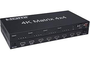 XYKJOBC 2.0 Matriz HDMI 4x4, 4K 60Hz 1080p （RGB/YUV 4 ： 4 ： 4） Interruptor Splitter 4 Entrada 4 Salida Convertidor RS232 EDID Switch (2.0 HDMI 4x4 Matrix)