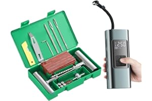 NOOGUI Kit de réparation de crevaison Voiture, Répare en 15 Min, Répare Les crevaisons Voiture, Moto, Convient à Tous Les Types de pneus, Composé de 58 pièces + Compresseur, Facile à Utiliser