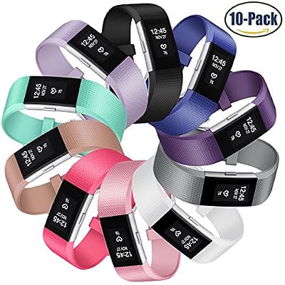 Mornex Fitbit Charge 2 Bracelet,Lot de 10 Bande en TPU Silicone Souple Sangle de Remplacement Reglables Sport Accessorie pour Fitbit Charge 2
